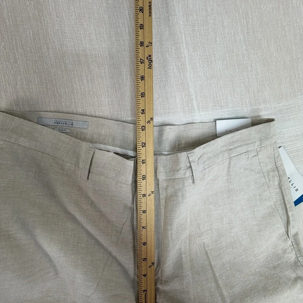 NWT Perry Ellis‎ Portfolio Men's Slim Fit Pants Sz 36x32 Natural Linen Blend $95